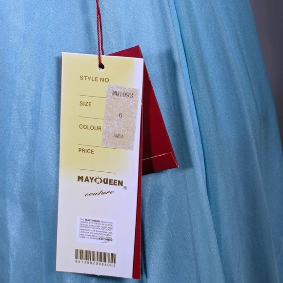 NWT May Queen | Aqua Sequin Cross-Front Gown & Shawl - sz 6. - Picture 5 of 9